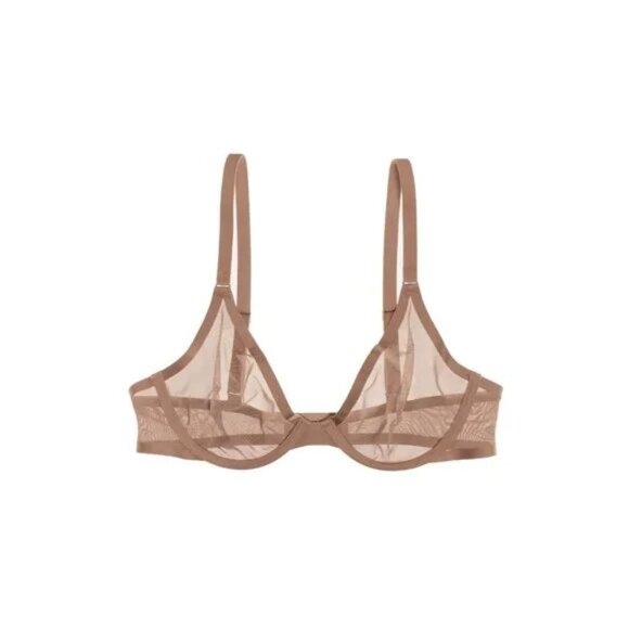 CUUP Brand The Plunge Bra 32D Mesh Cup Underwire Taupe Tan Unlined Lightweight - Picture 1 of 5